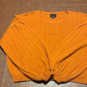 Lumiere Burnt Orange Ribbed Balloon-Sleeve Sweater